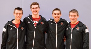 Boys Basketball Seniors L-R David McGuire, Ned Slocum,   Josh Pickel, Robbie Price