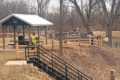 Volunteers work to install fencing along the Mill Race last weekend.