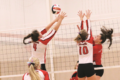 BECKY MALKOW PHOTO The Independent-Register
Katie Goecks and Bailey Matthys make it difficult for a Whitewater hitter at the net.