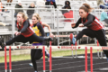 MANDY FIELDS Independent-Register

	Rhianna Teubert, left, and Alexis Oliver finish strong in the Brodhead Girls 100-meter hurdles, both qual-ifying for the finals in last week’s invitational.