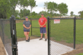 TONY ENDS PHOTO Independent Register
City Parks and Recreation Director Wade Boegli, right, and Brooke Haycraft will be happy early next year to lead the way into Brodhead’s new dog park. They are grateful for much donated time and help, especially from Brodhead youths, also a sturdy fence thanks to the Brodhead Foundation. The pair are spearheading dog park creation in Brodhead with community help – and no tax money.