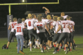 BECKY MALKOW PHOTO Independent  Register
Brodhead/Juda Football
	The players raise Coach Matthys in celebration fol-lowing their 28-0 win over Clinton Friday night.