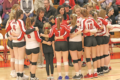 BECKY MALKOW PHOTO Independent Register
The Lady Cardinals huddle up prior to their regional game Thursday night vs. New Glarus. They Cardinals were victorious 3-0 over New Glarus and host Cuba City at home Saturday night.